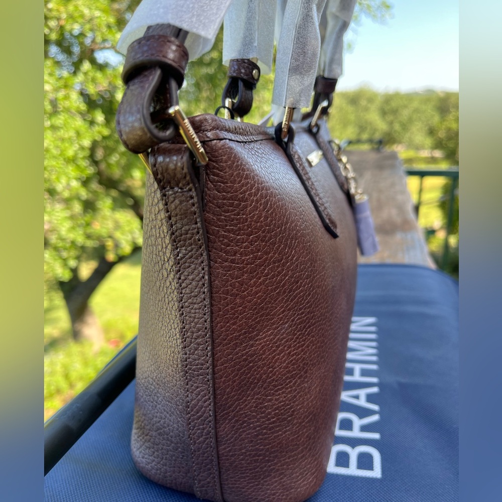 NWT Brahmin Mini-Asher Dark Brown Pebbled Leather Satchel Crossbody - Picture 5 of 13